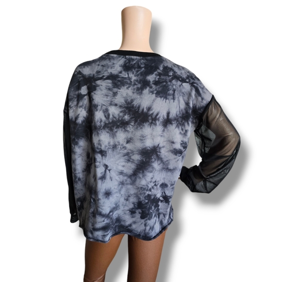 HOT TOPIC Ladies Gray & Black Mesh Sleeve Tie Dye Sweatshirt - Picture 9 of 16